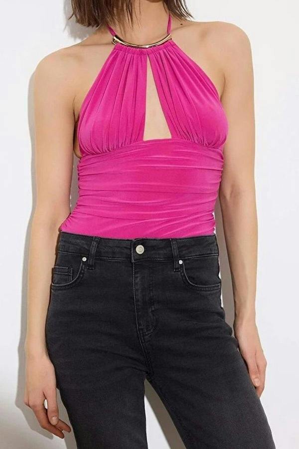 WOVCOR Accessory Detail Ruched Party Bodysuit