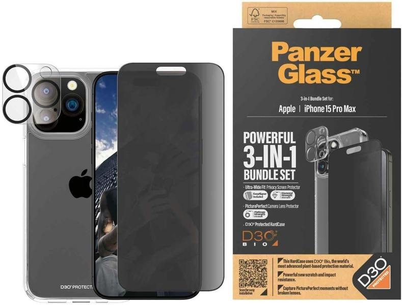 PanzerGlass Panzer Glass Privacy Powerful 3 in 1 Bundle Pack for iPhone 15 Pro Max 6.7" - B1175+P2812