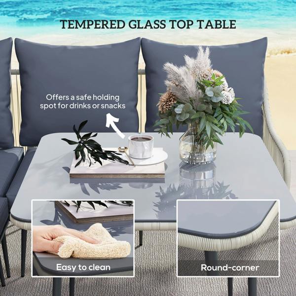 Wyld Haus Vika Natural Rattan Grey 7 Seater Garden Sofa Set with Coffee Table and 2 Stools