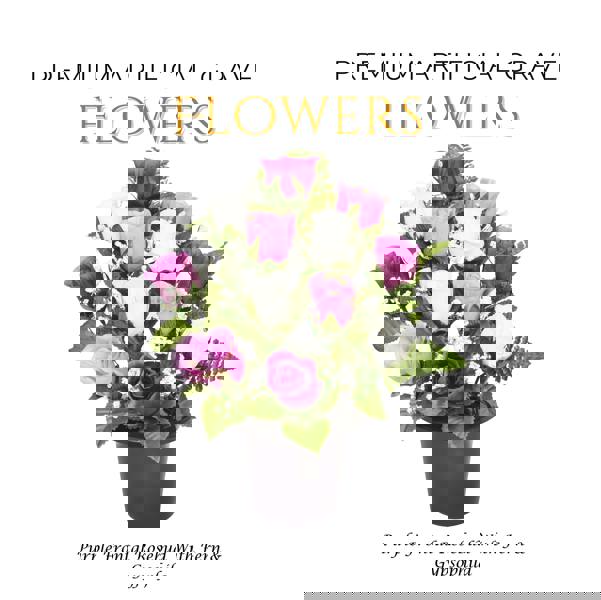 Memorials Direct Premium Artificial Grave Flowers – 29cm Purple Frontal Rosebud With Fern & Gypsophila | Memorial Vase Pot