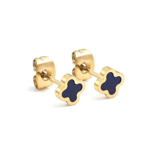 Say It With Blue Clover Earrings - Yellow Gold Plated
