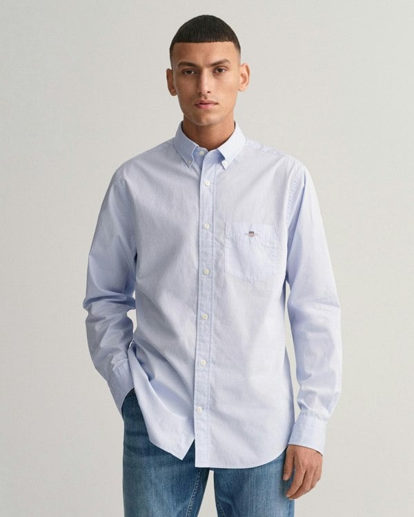 GANT Mens Regular Fit Long Sleeve Poplin Shirt - 455 Light Blue