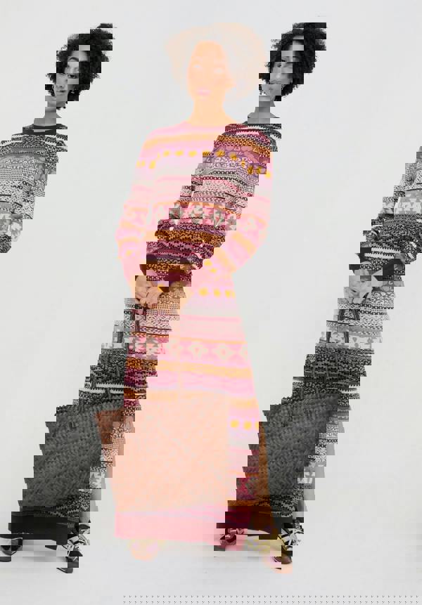 Raffya Elvis Longline Folk Jacquard Maxi Dress In Multi