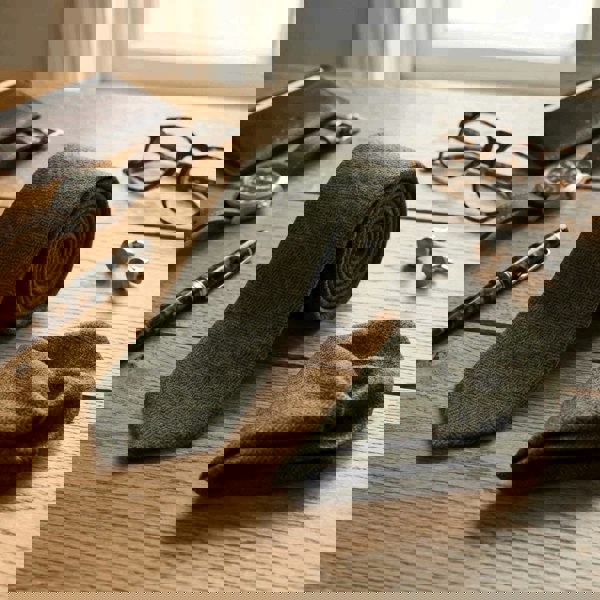 TruClothing Men's Wool Blend Herringbone Plaid Tweed Tie