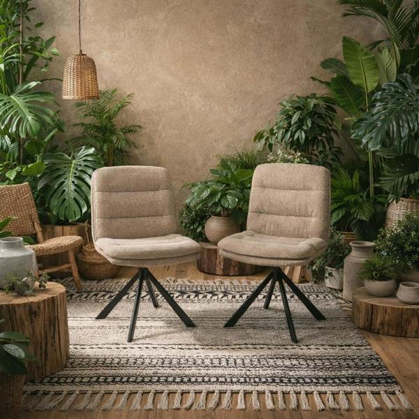 Wyld Haus Set of 2 Havdrup Beige Faux Leather Swivel Dining Chairs
