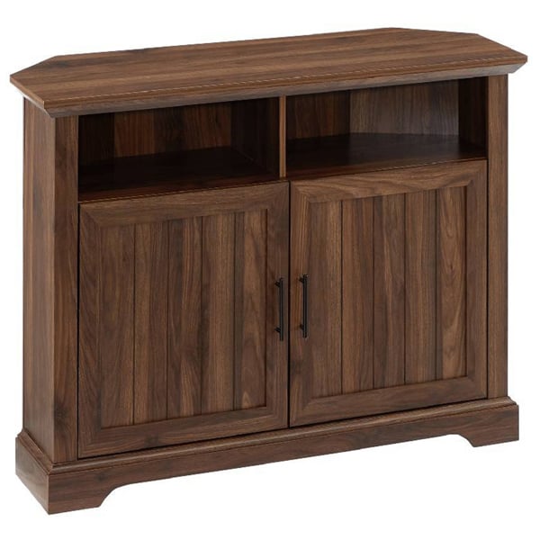 Homeology SAVANNAH True-Corner-Friendly Walnut 6-Shelf Luxury Cabinet Suitable for Flat Screen TVs up to 50"
