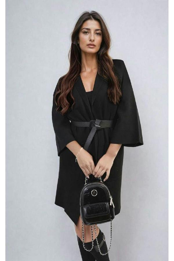 Cheryl Open Front Longline Knitted Cardigan With Front Pockets - Black