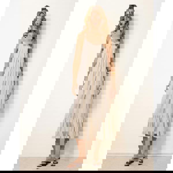 Blue Vanilla Natural Textured Dress With Bead Details