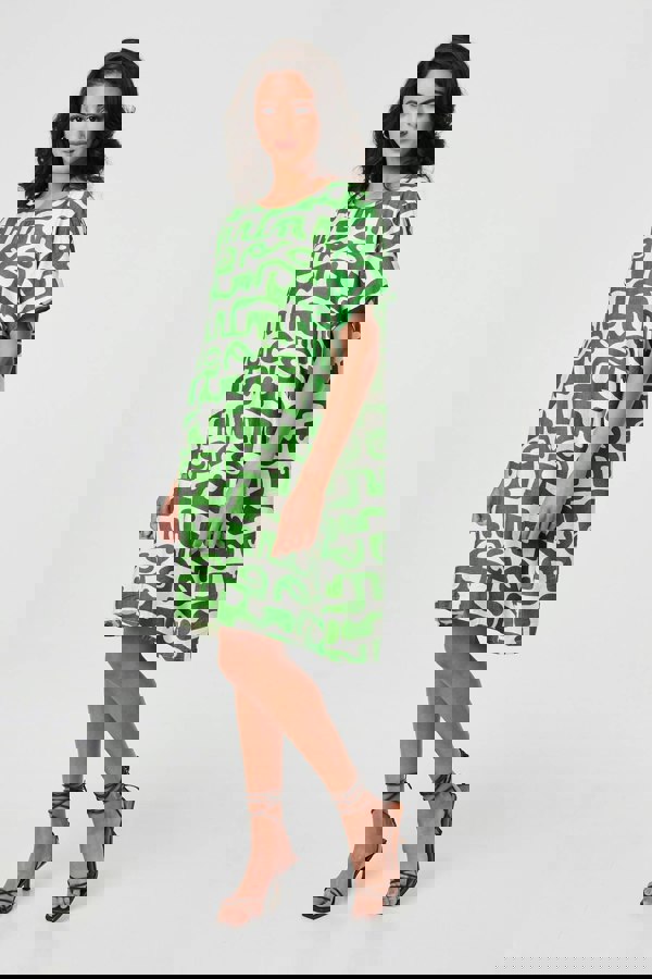 Green | Abstract 1/2 Sleeve Knee Length Dress
