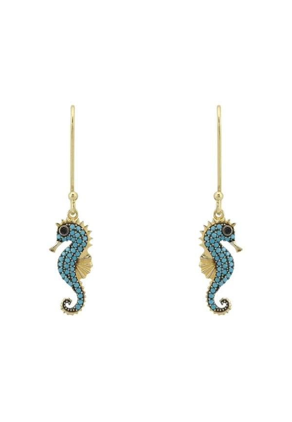 Turquoise gemstone seahorse earrings.