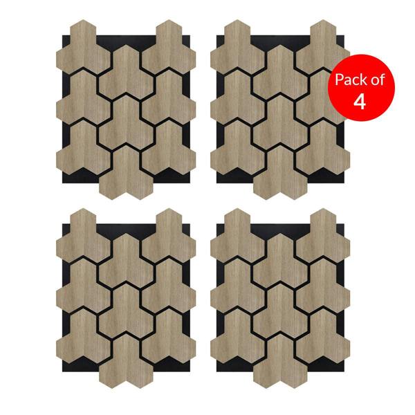 Britwall Geometric Acoustic Panel with Wooden Hexagon Pattern - PET + MDF Size: 620 x 800 x17 mm (Pack of 4)