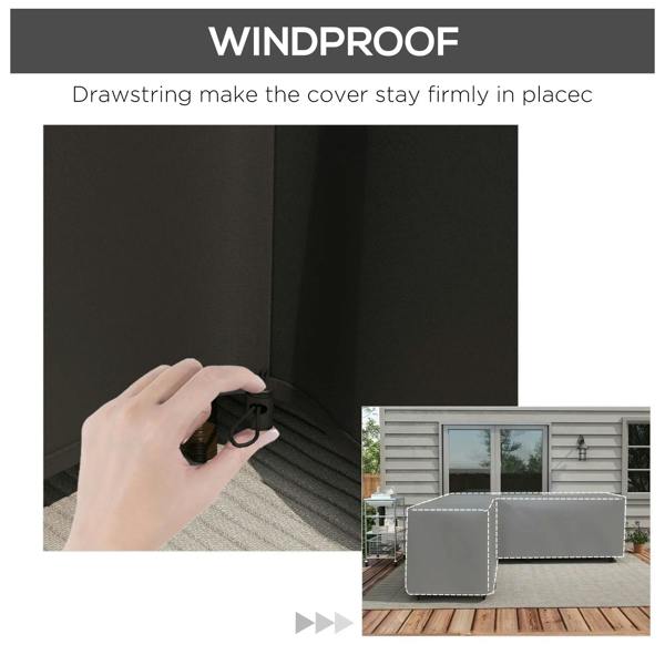Black L-shaped furniture cover with drawstring for a secure fit