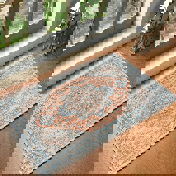 Livabliss Lillian-Washable Blue Brown Traditional Vintage Boho Rug