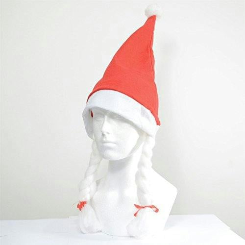 One Size Christmas Santa Hat with Plaits and Ribbon, Red and White Felt Fancy Dress Headwear image 1