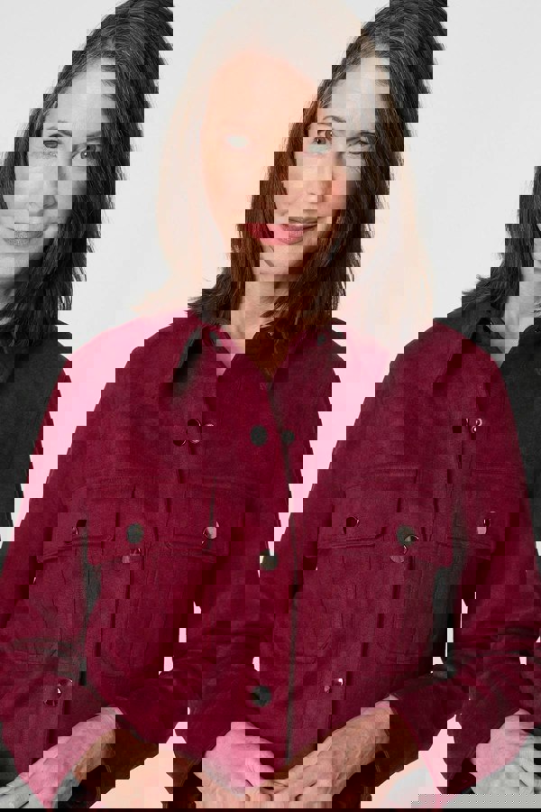 Burgundy | Faux Suede Cropped Collared Jacket
