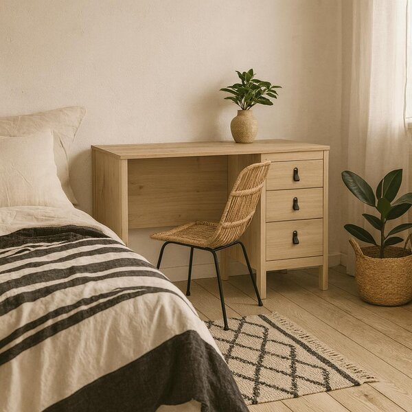 Wyld Haus Wildberry Natural Oak Wood Desk 3 Drawers