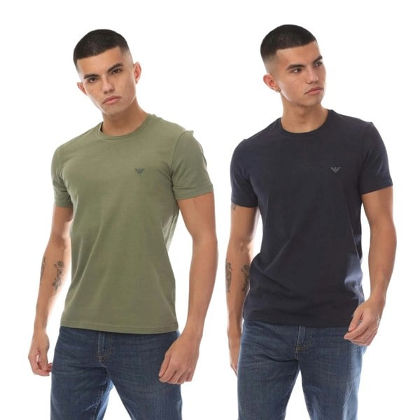 Emporio Armani Mens Plain T-Shirt (Pack of 2) - Navy/Green