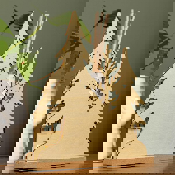 Samuel Alexander 20cm Battery Operated Light up Wooden Village with Santa in Sleigh and Warm White LEDs