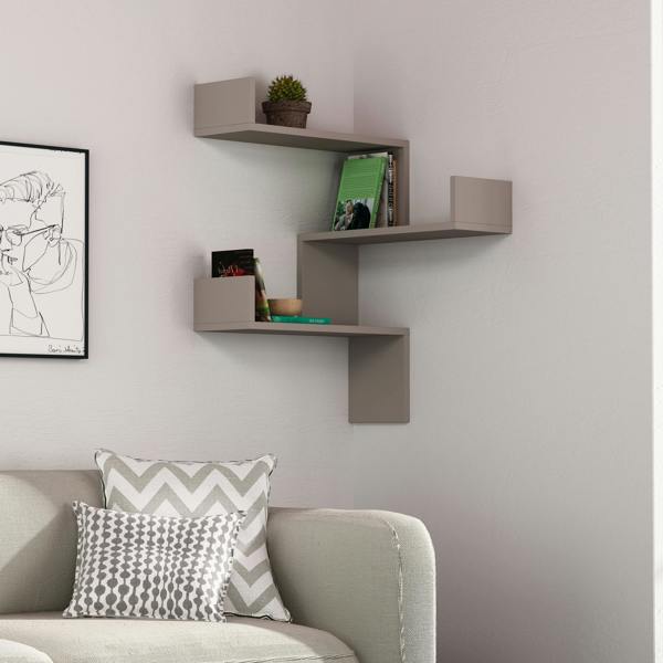 Decortie Luksa Modern Wall Shelf Bookcase Wall Mounted Corner Zigzag Design 60cm