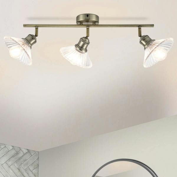 COSYLYTE Milan Bathroom Bar Ribbed Glass Spotlight - Antique Brass
