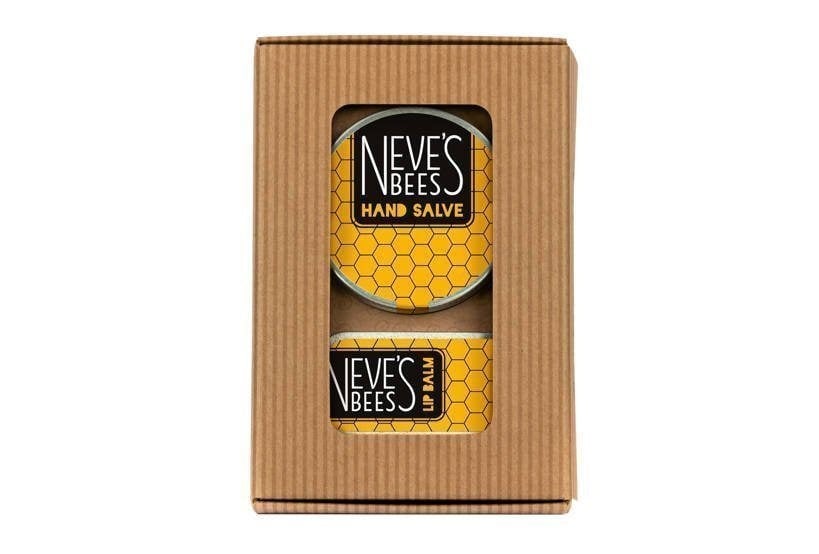 Gift pack of Men's hand salve and men's lip balm from Neve's Bees