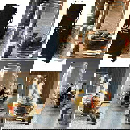 KAV 9 Pcs Reusable Whisky Granite Stones Set Refreezable Ice Drink Cubes Chilling Rocks Gift Set with Pouch for Cold Drinks, Scotch, Brandy