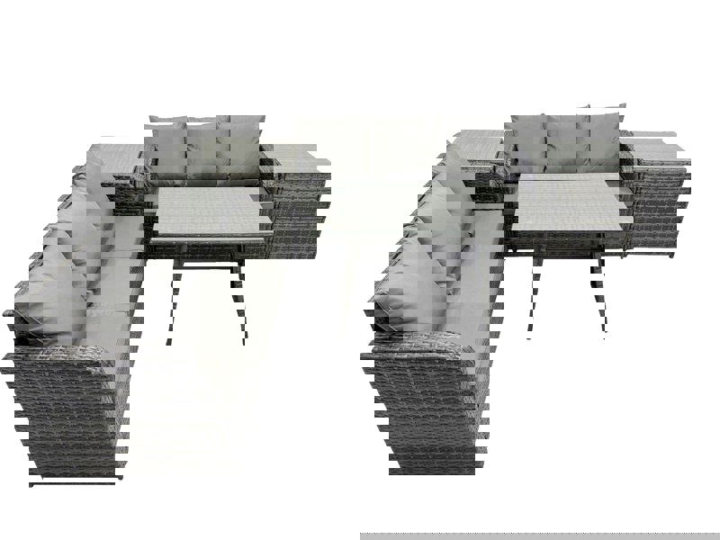 Fimous Garden Rattan Outdoor Furniture Set 6 Seater with 3 Seater Sofa 2 Side Table Dark Grey