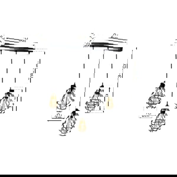 Milagro Colin Black Pendant Lamp 3XE27 Hand Made Matt Black Cage Style Lamps Creating Industrial Chic