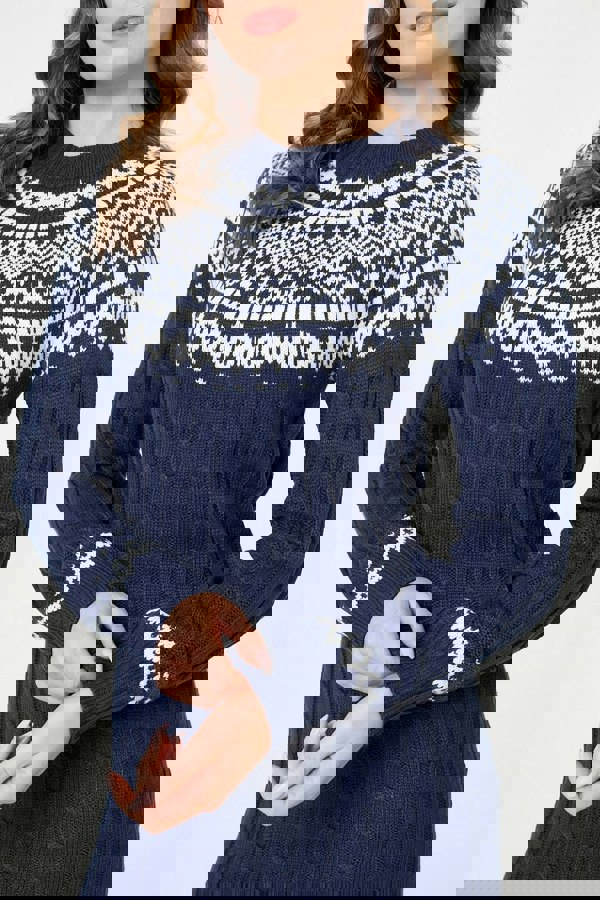 Navy | Nordic Print High Neck Jumper Dress