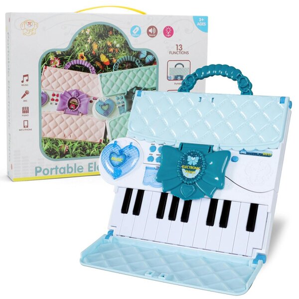 deAO Toys Kids Musical Keyboard Toy Microphone ¨C 40-Key Foldable Piano with Music Lights, Volume Control & Power Adapter