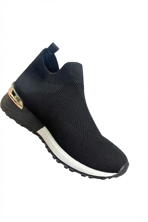 Jessi Slip On Sock Wedge Trainers - Black_wb