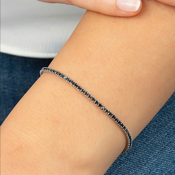 Spero London Sterling Silver Mini Black Tennis Bracelet