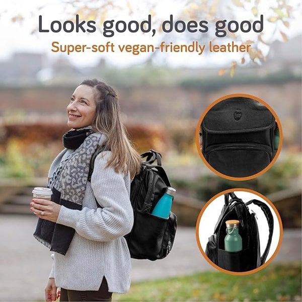 Baby Uma Award Winning Baby Changing Bag Backpack- Black Leather