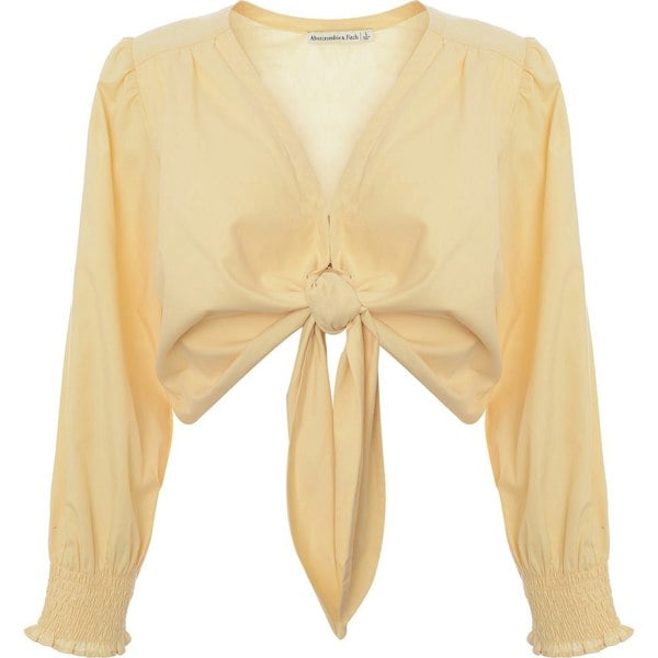 Abercrombie & Fitch Women's Yellow Tie Front Poplin Crop Top