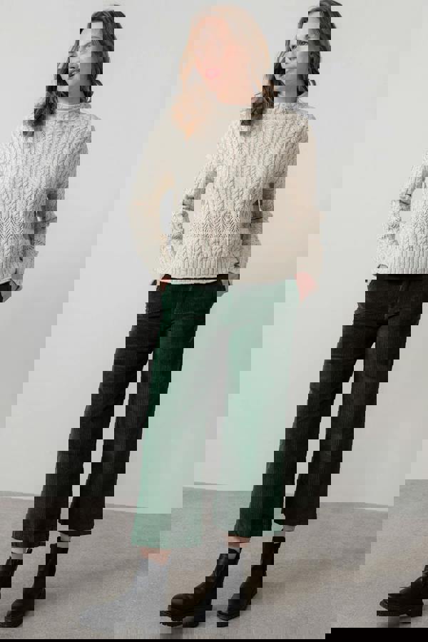 Lily & Me Isla Stretch Jumbo Cord Cropped Trousers Pine Green