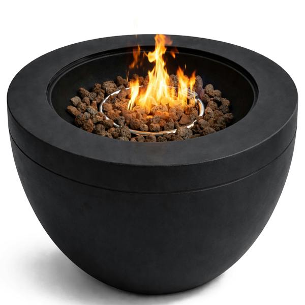 MDA Designs TABITI Black Gas Fire Pit for Garden & Patio - Luxurious Eco-Stone Finish Outdoor Heater Fire Pit
