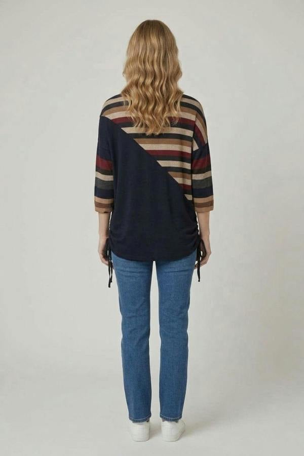 Black | Striped Print 3/4 Sleeve Jumper Top