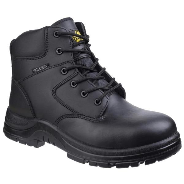 Amblers Safety Amblers FS006C Mens Waterproof Metal Free Composite Toe/Midsole Safety Ankle Boot, black safety boot with waterproof leather upper and rugged tread sole.