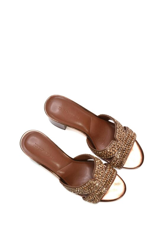 XY LONDON Sparkly Diamante Strappy Mid Block Heeled Sandal Mules