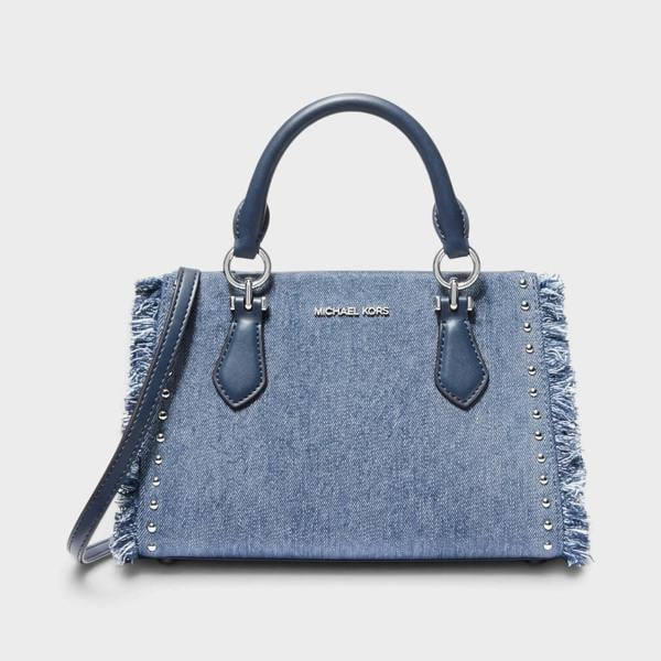 Michael Kors Marilyn Small Studded Denim Messenger Bag Washed Denim Blue