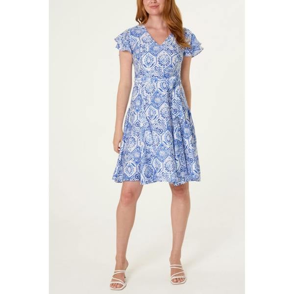 Blue Vanilla V Neck Godet Dress