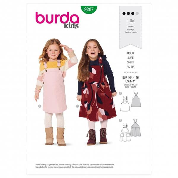 Burda Sewing Pattern 9287 Dresses and Pinafores For Kids, 104 to 146 - Intermediate
