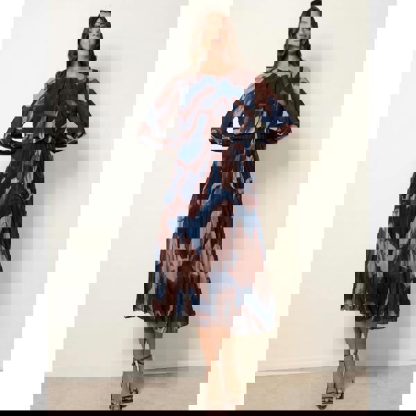 Blue Vanilla Marble Pleated Dress