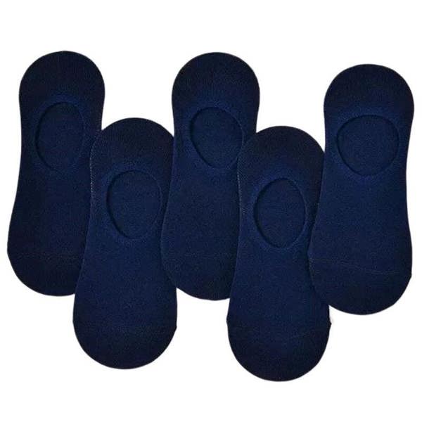 Anyfootwear 5 Pairs Size 4-9 Blue Boat Socks Summer Thin Invisible Cotton Non-Slip Silicone Breathable Pure Color For Men