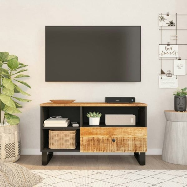 Berkfield TV Cabinet 80x33x46 cm Solid Wood Mango&Engineered Wood