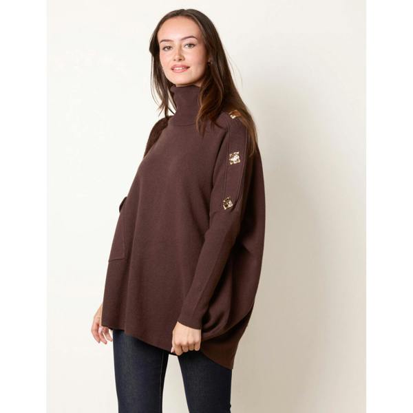 Blue Vanilla Square Hammered Button Cowl Neck Jumper