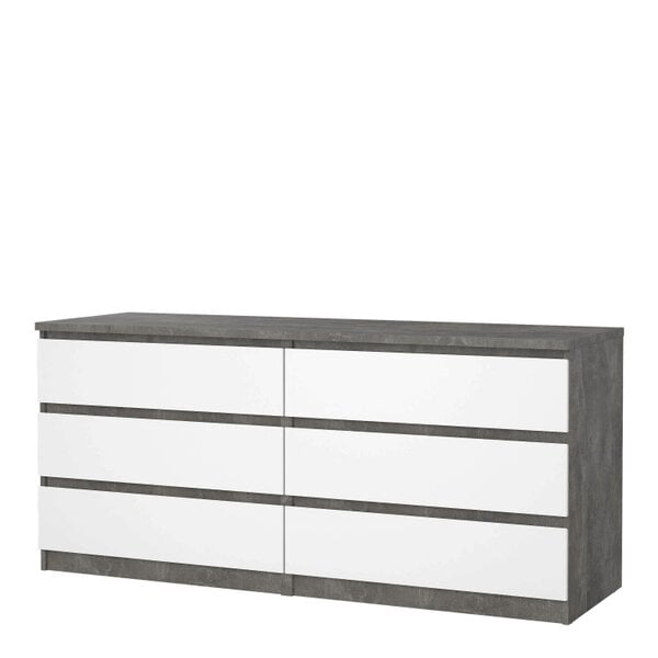 Wyld Haus Budapest Concrete Effect and White Wooden Wide Chest 6 Drawers