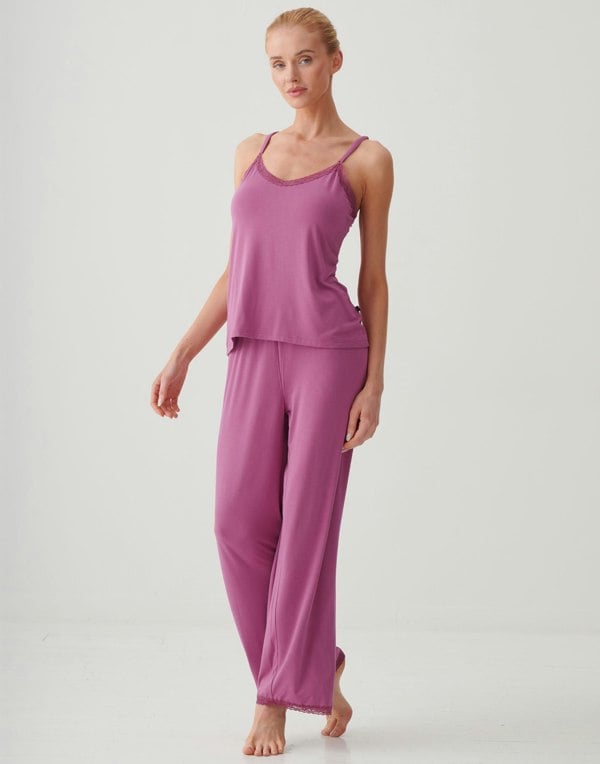 British Boxers Women's Bamboo Lace Camisole Pyjama Set – Rose Romantic