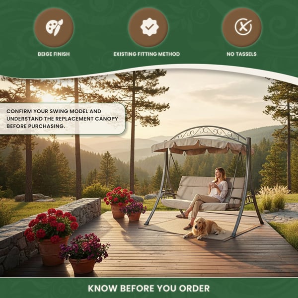 Spare Canopy for Chatsworth Luxury Garden 3 Seater Swing Seat, Beige 180gsm Polyester Replacement Roof Cover