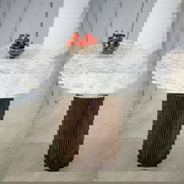 IH Design Miel Mango Wood Dining Table Round With Marble Top